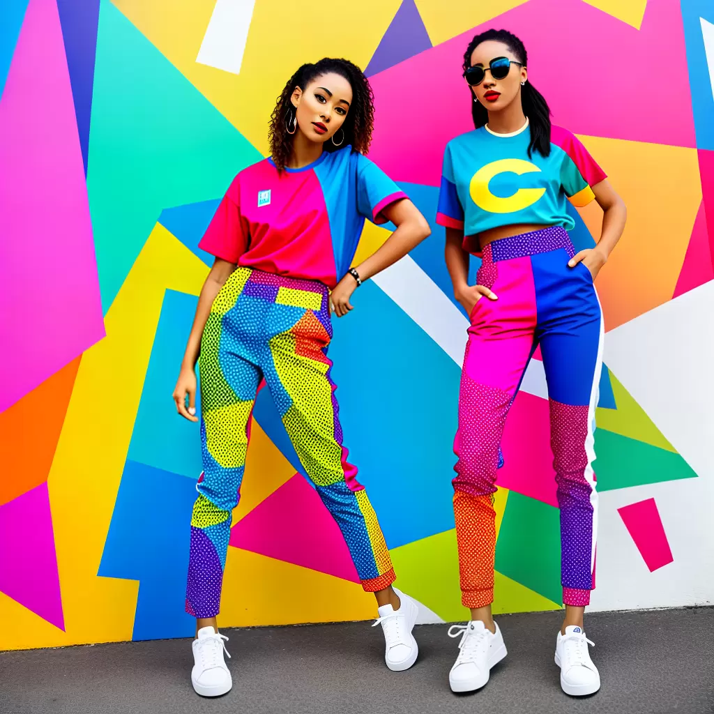 Fotos calca pop art colorida camiseta branca