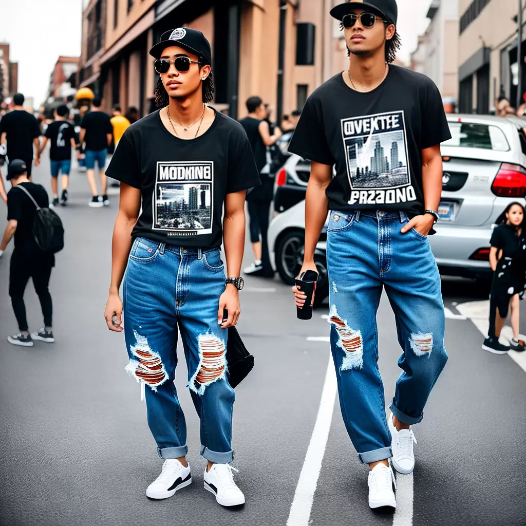 Fotos jeans desgastado camiseta grafica urbano
