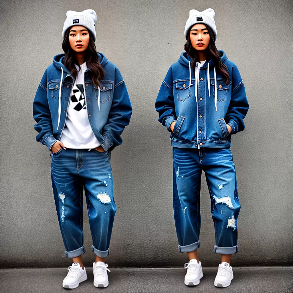 Fotos jeans rasgado moletom cropped sneakers