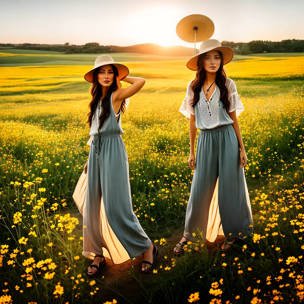 Fotos boho pantalonas blusa chapeu campo por do sol Fotos boho pantalonas blusa chapeu campo por do sol