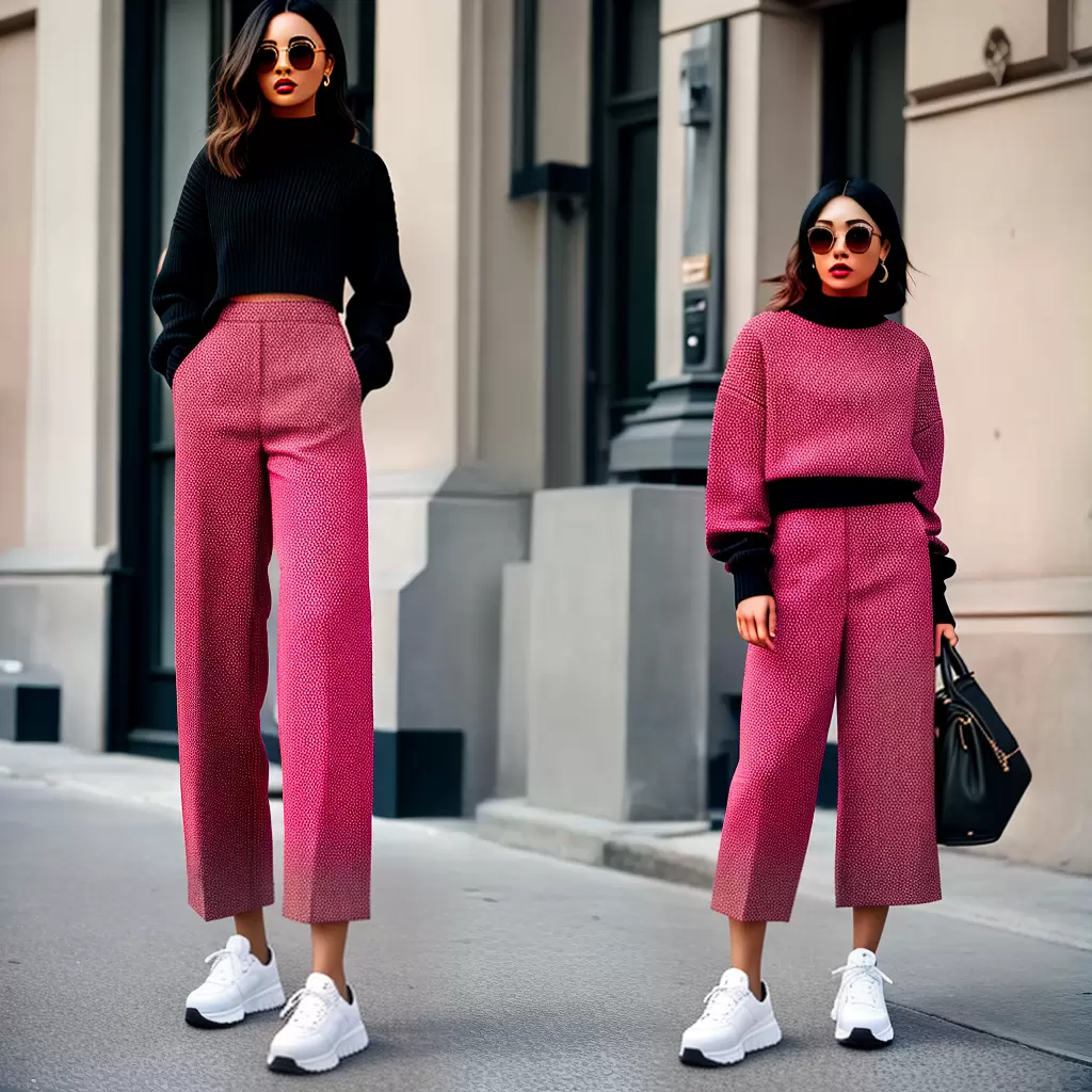 Fotos moda vintage mulher calca cropped sneaker