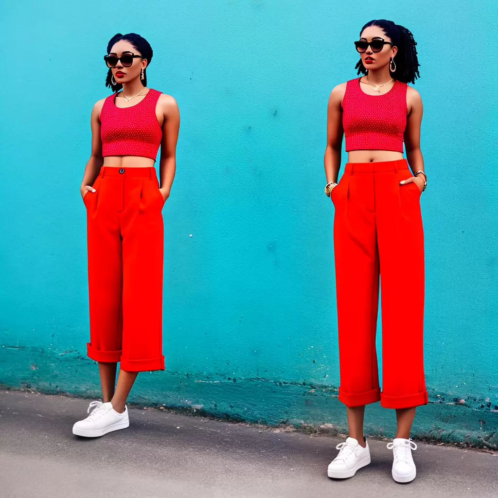 Fotos look ecletico mulher calca cropped sneakers