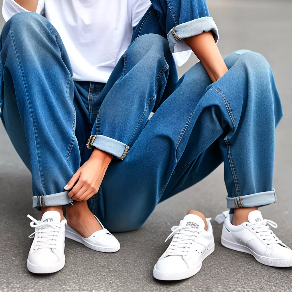 Fotos jeans desconstruido branco tenis fundo neutro