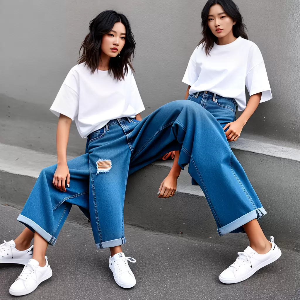 Fotos jeans desconstruido branco sneakers