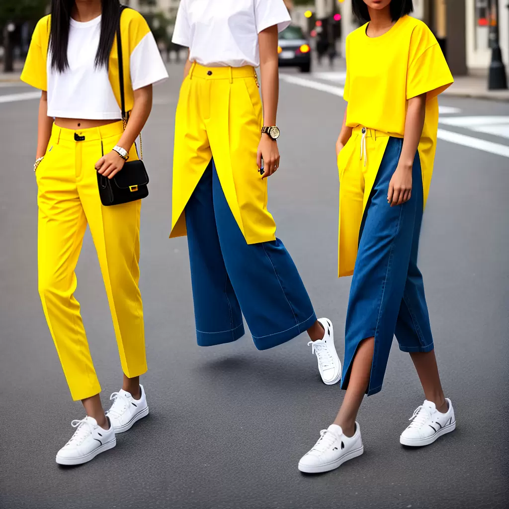 Fotos calca amarela pop branco tenis