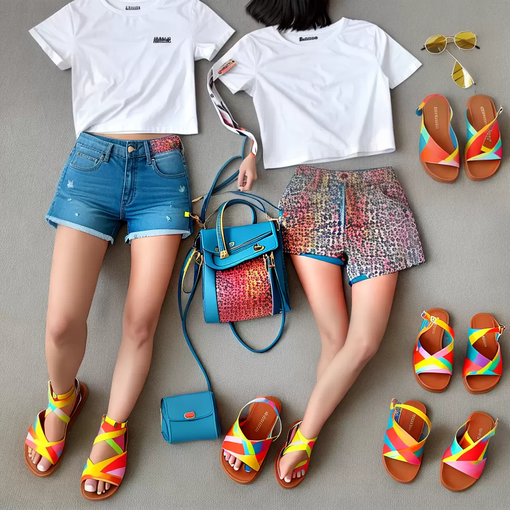 Fotos shorts estampado colorido camiseta branca