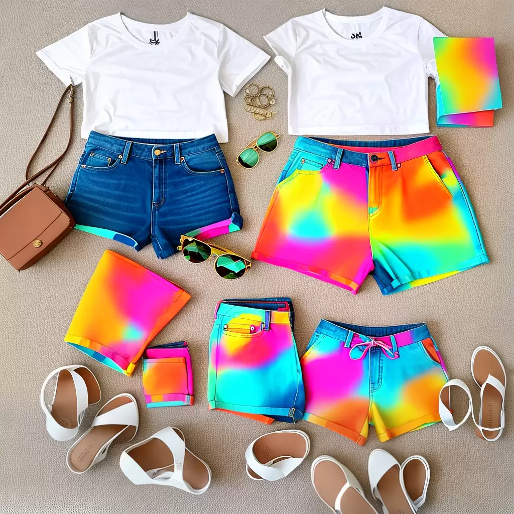 Fotos shorts coloridos verao camiseta branca