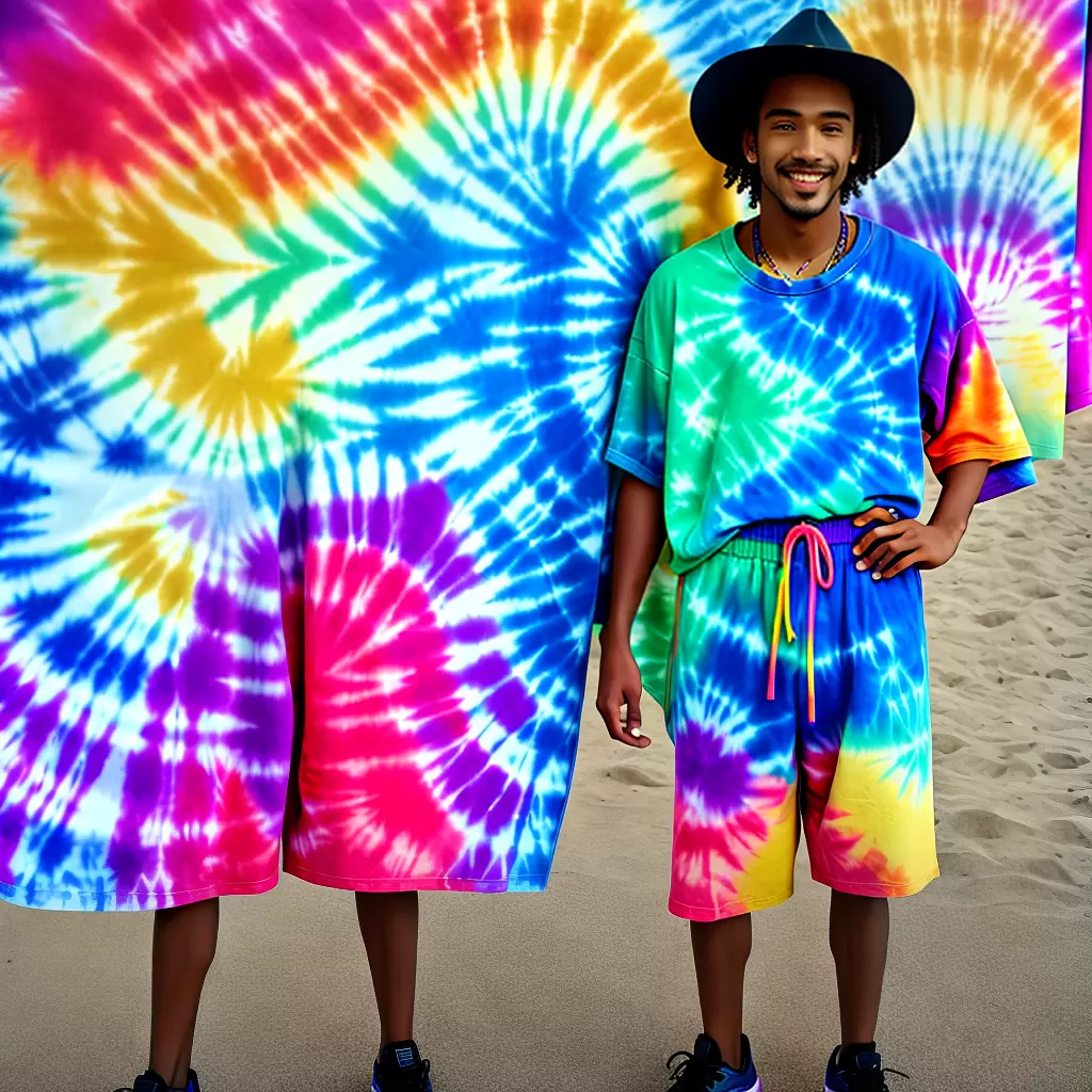 Fotos shorts tie dye cores vibrantes