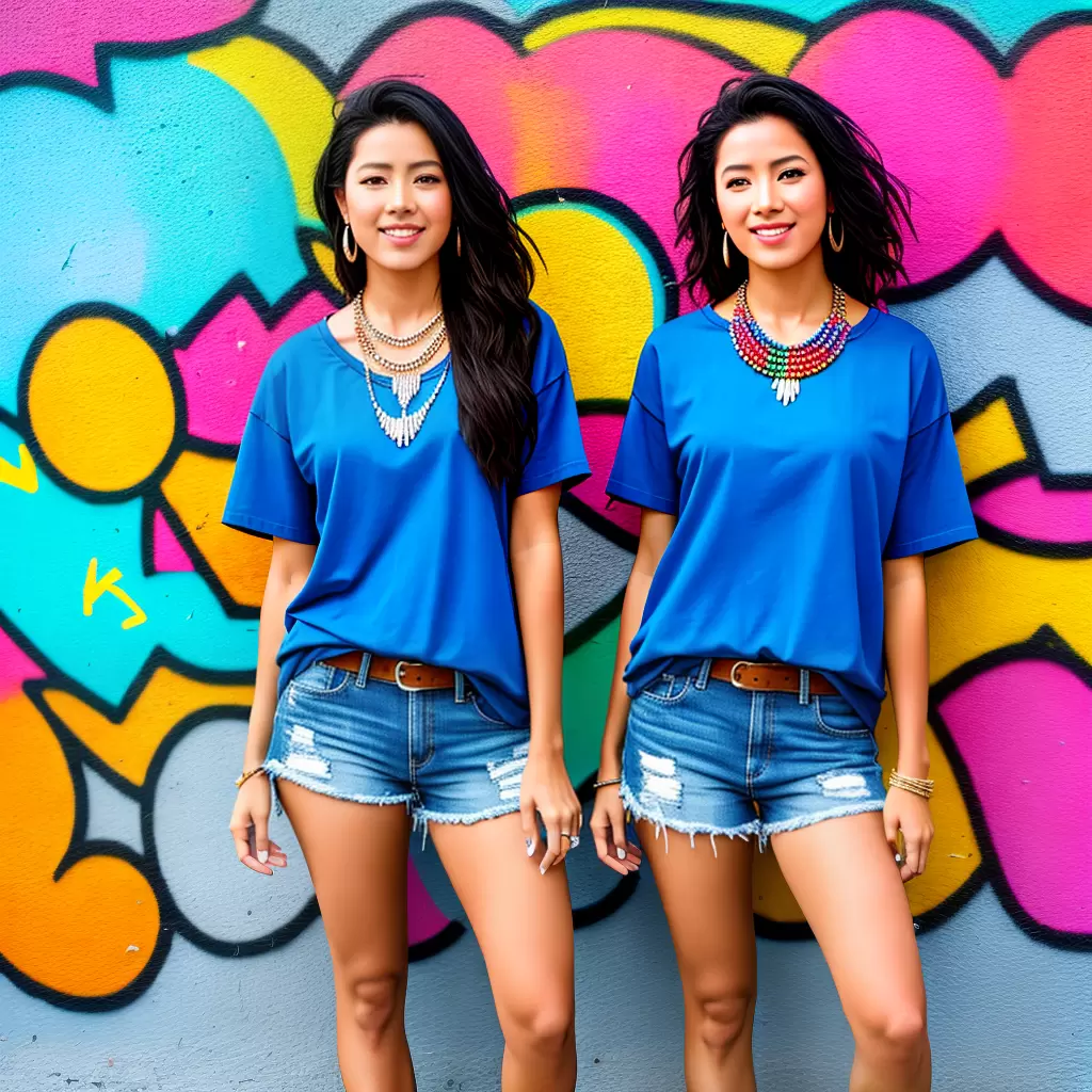 Fotos mulher shorts jeans colar colorido