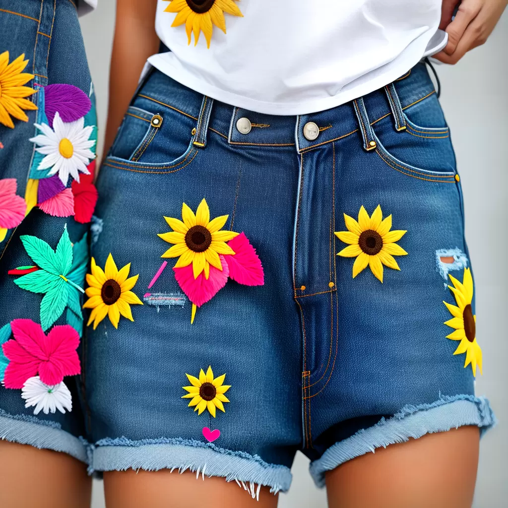 Fotos shorts jeans patches coloridos 2 Fotos shorts jeans patches coloridos 2