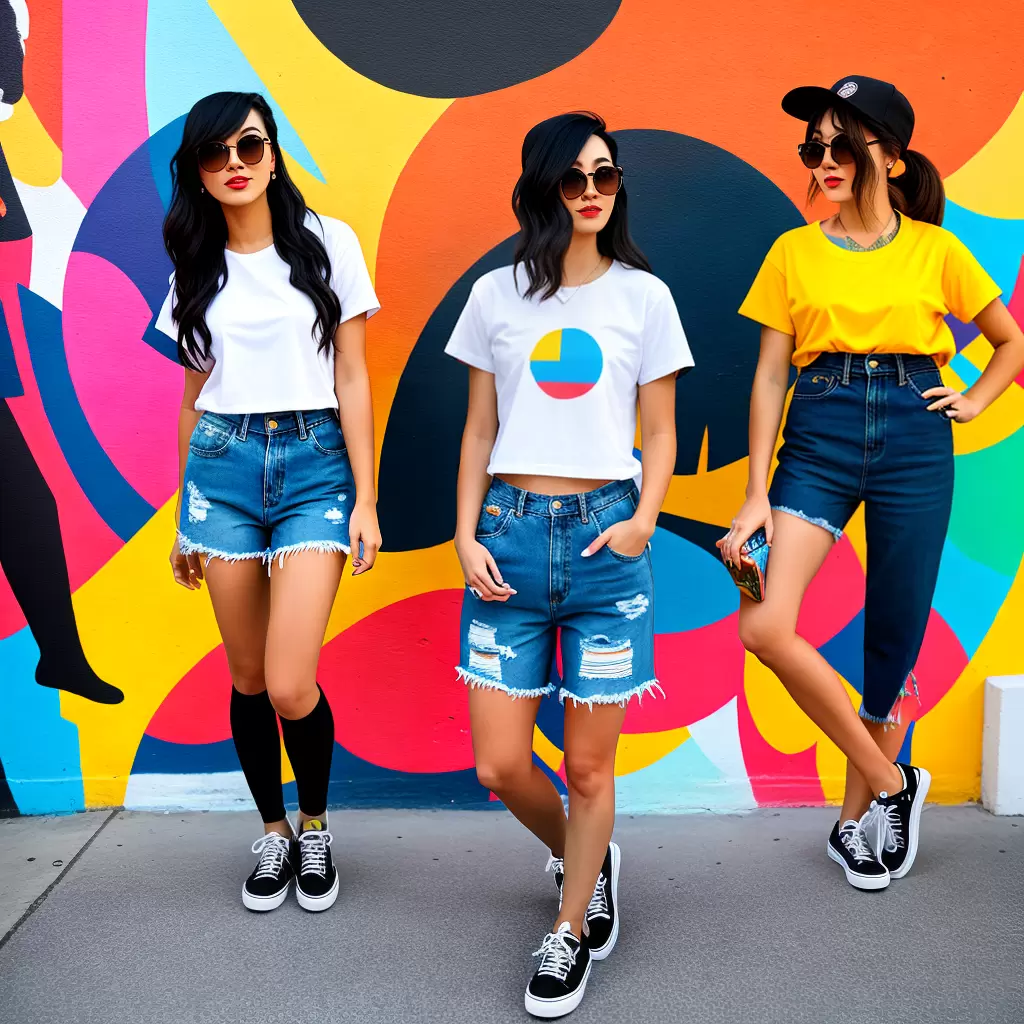 Fotos mulher shorts camiseta oculos rua colorida