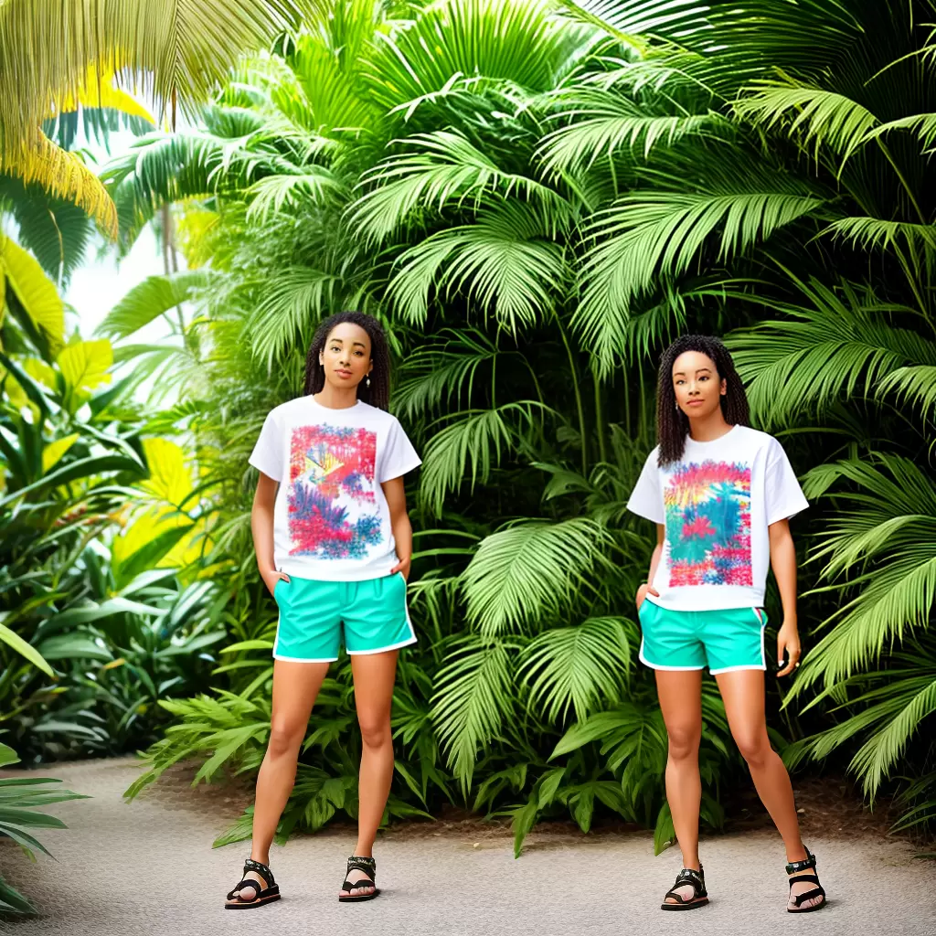 Fotos shorts coloridos tropical fundo verde