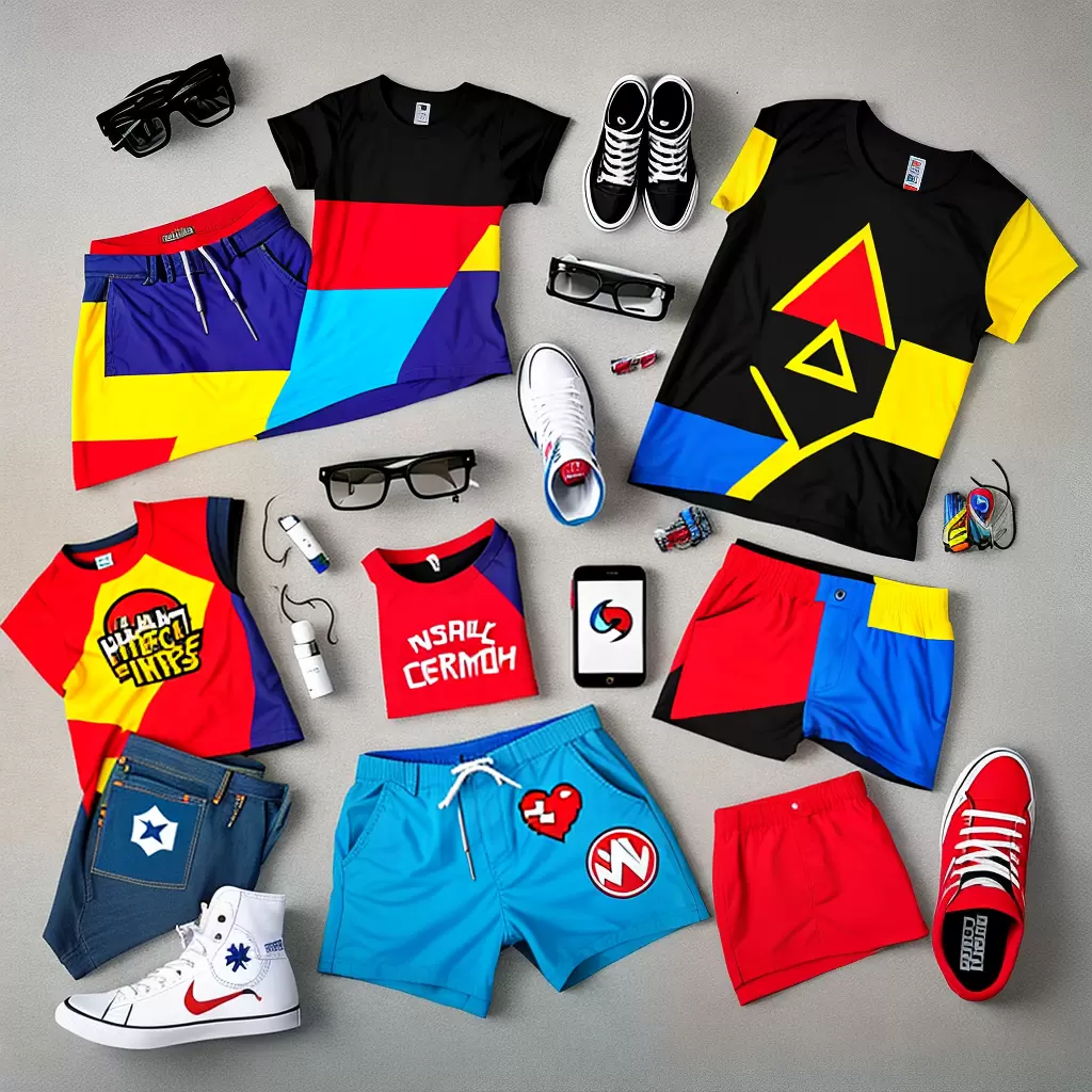 Fotos shorts simbolos geek camiseta sneakers