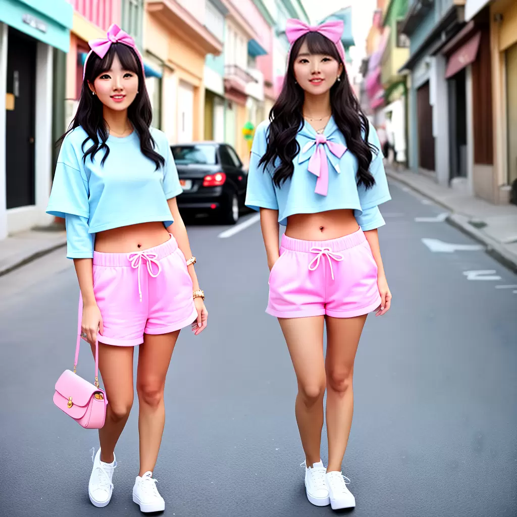 Fotos moda kawaii mulher shorts acessorios