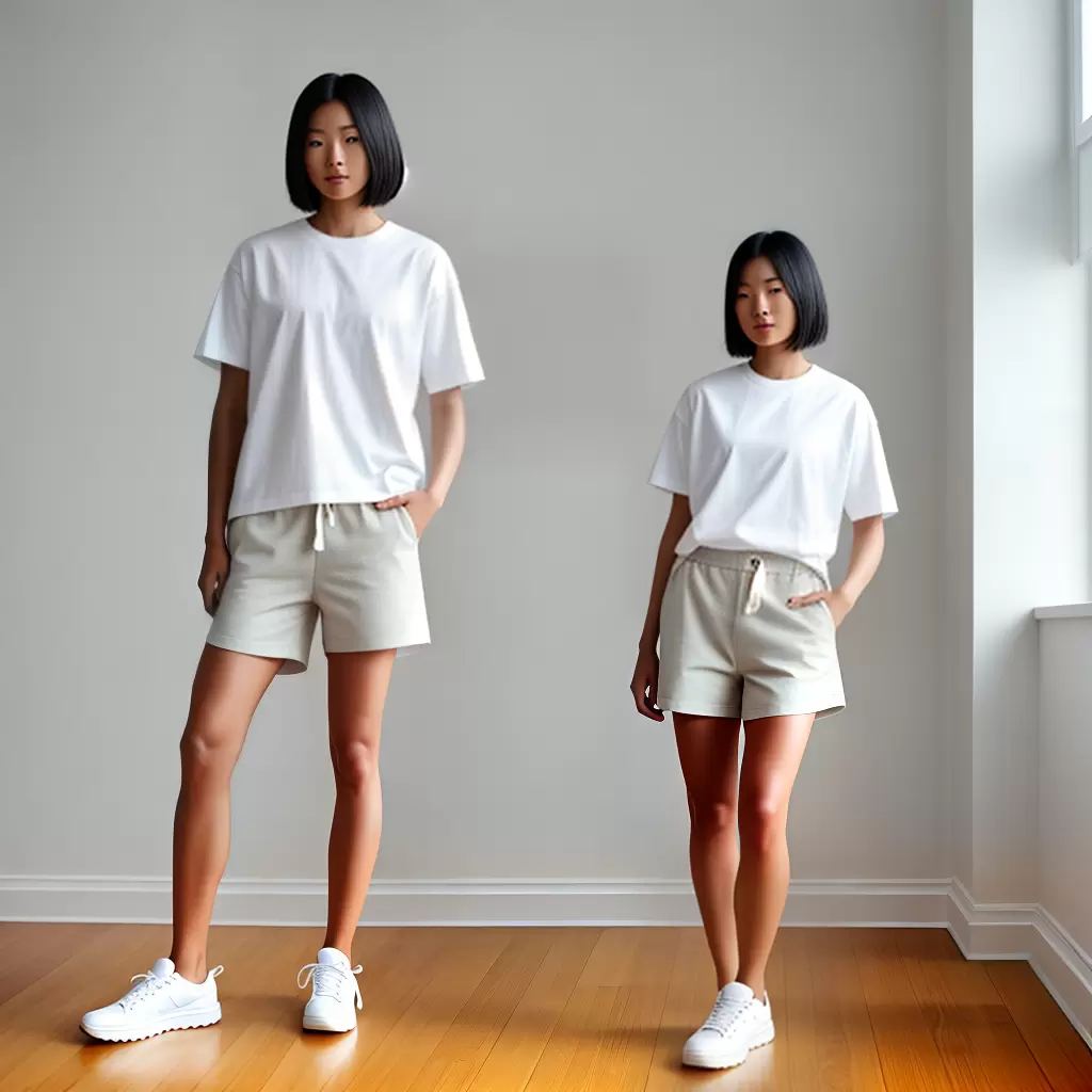 Fotos shorts brancos tenis minimalista fundo claro