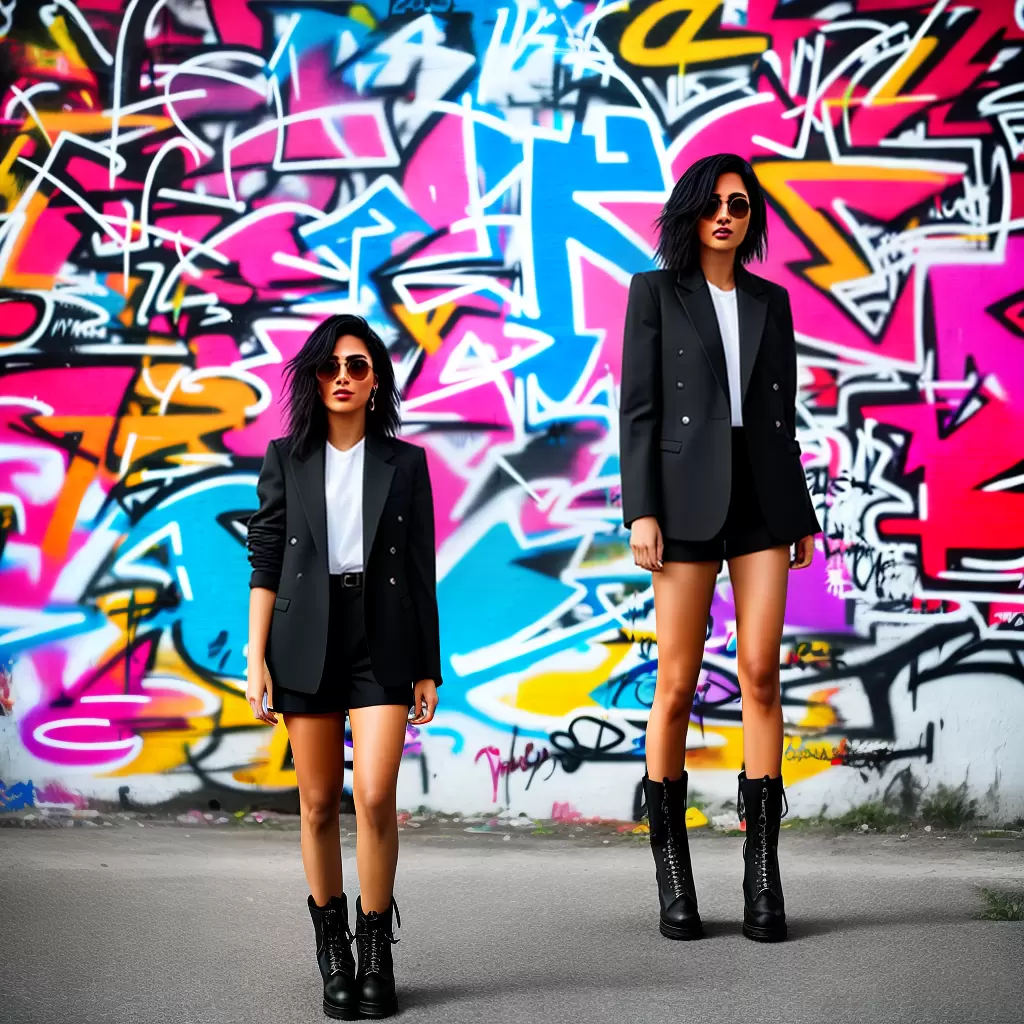 Fotos moda ousada shorts blazer botas grafite Fotos moda ousada shorts blazer botas grafite