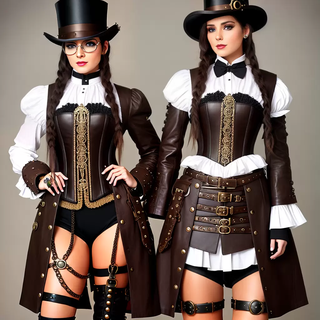 Fotos shorts couro marrom blusa corset bota chapeu steampunk