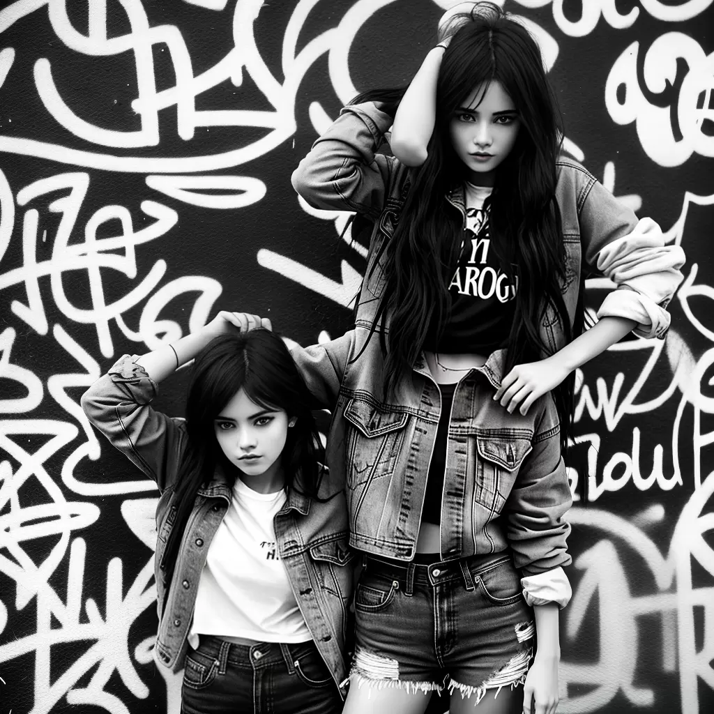 Fotos garota grunge parede grafite preto branco Fotos garota grunge parede grafite preto branco