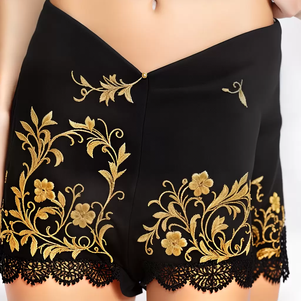 Fotos shorts renda preto dourado barroco