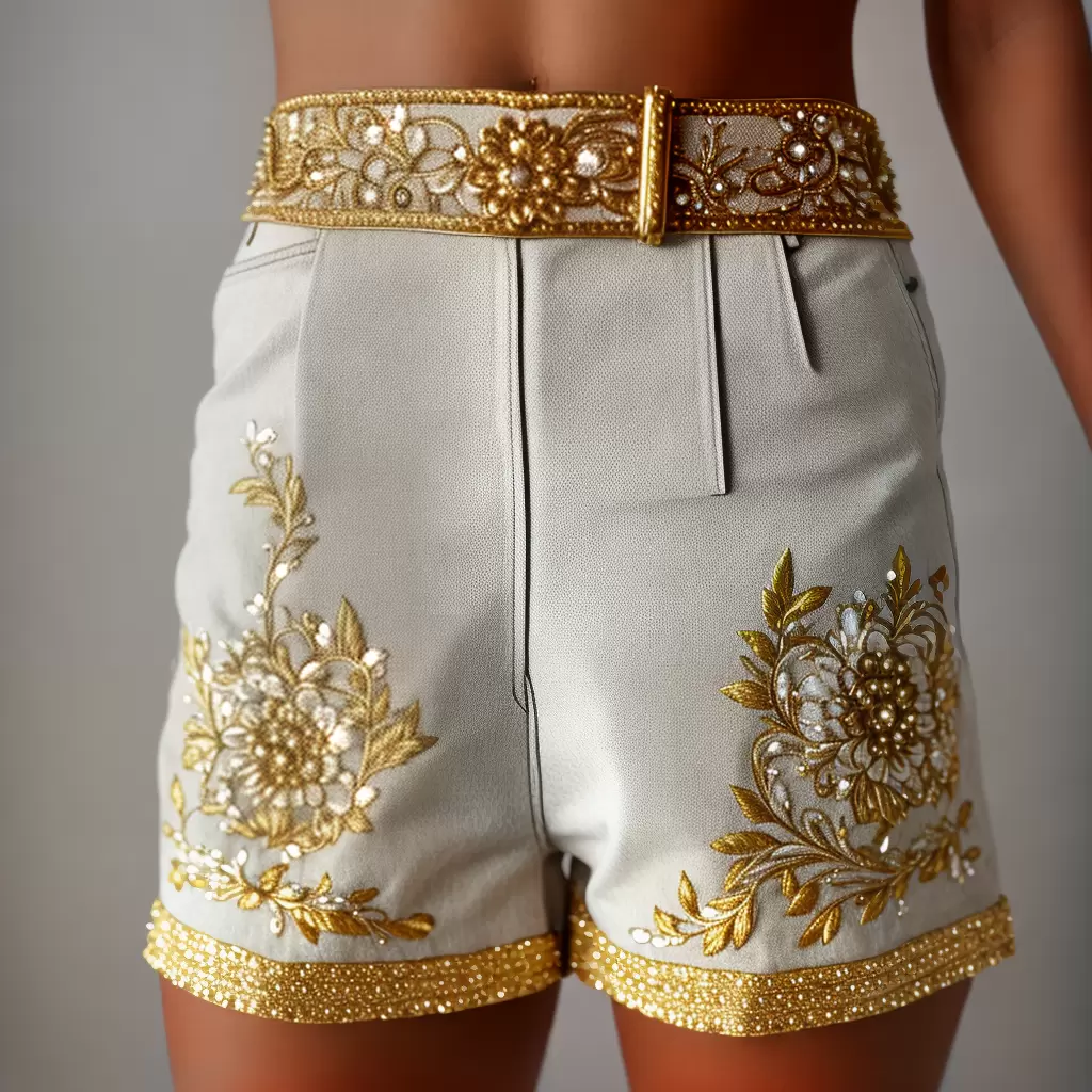 Fotos shorts altos bordado ouro branco