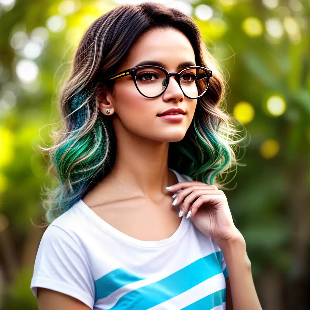 Fotos oculos redondos listras mulher camiseta branca
