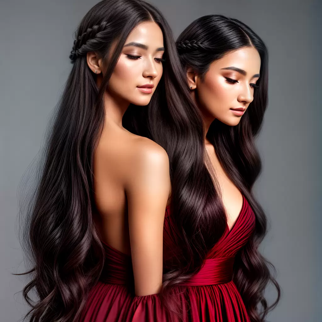 Fotos mulher cabelo longo vestido borgonha