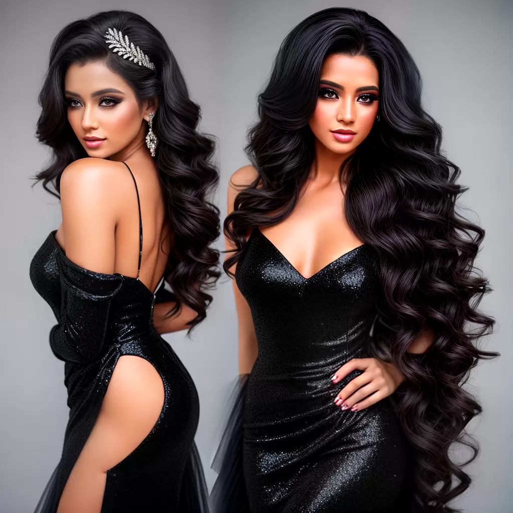 Fotos mulher elegante cabelo longo preto