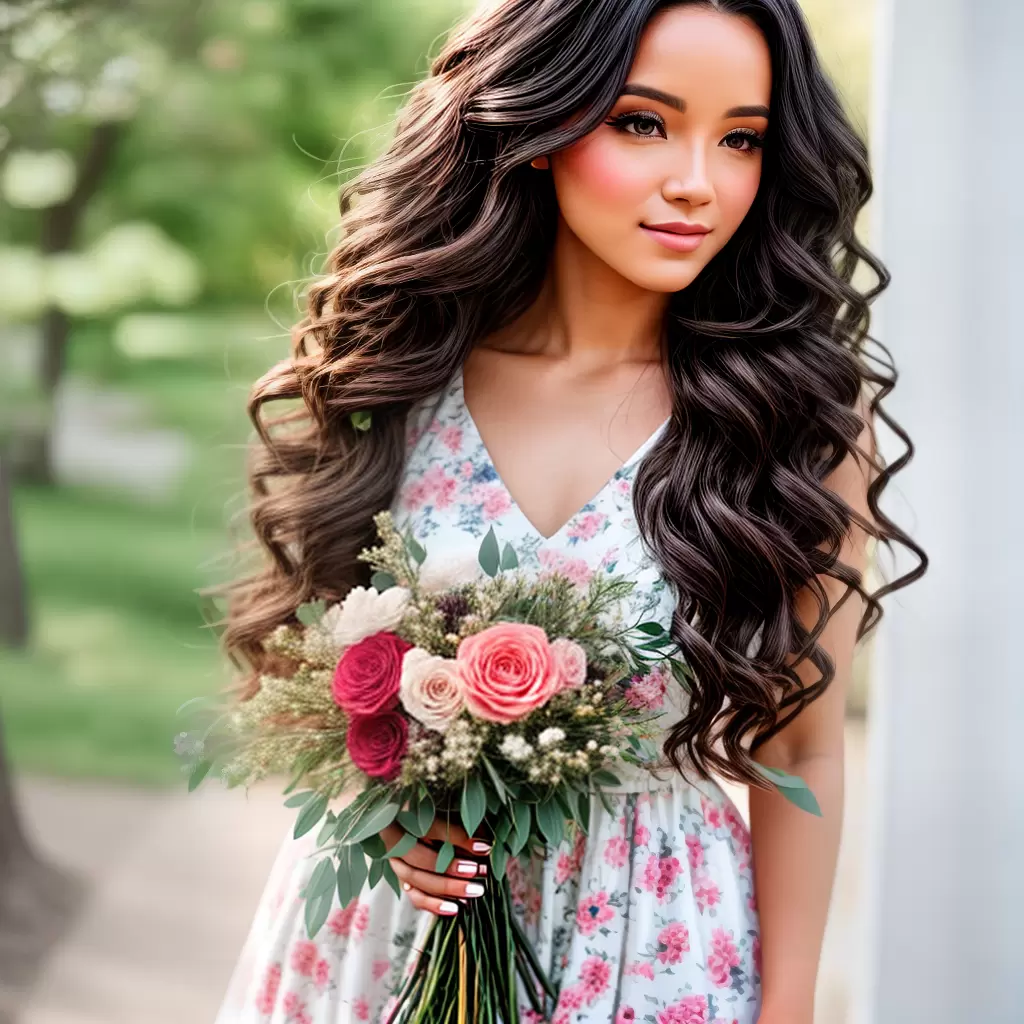 Fotos cabelo ondulado vestido floral