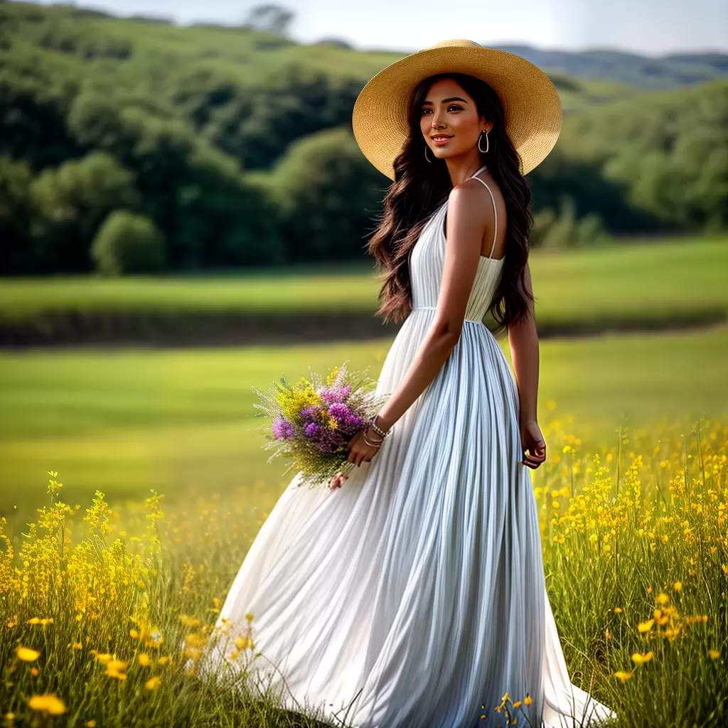 Fotos mulher campos sol flor vestido
