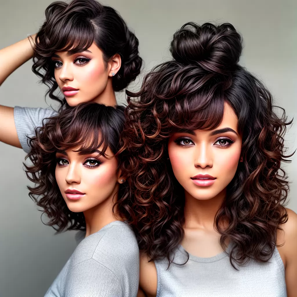 Fotos cabelo cacheado bangs updo colorido Fotos cabelo cacheado bangs updo colorido
