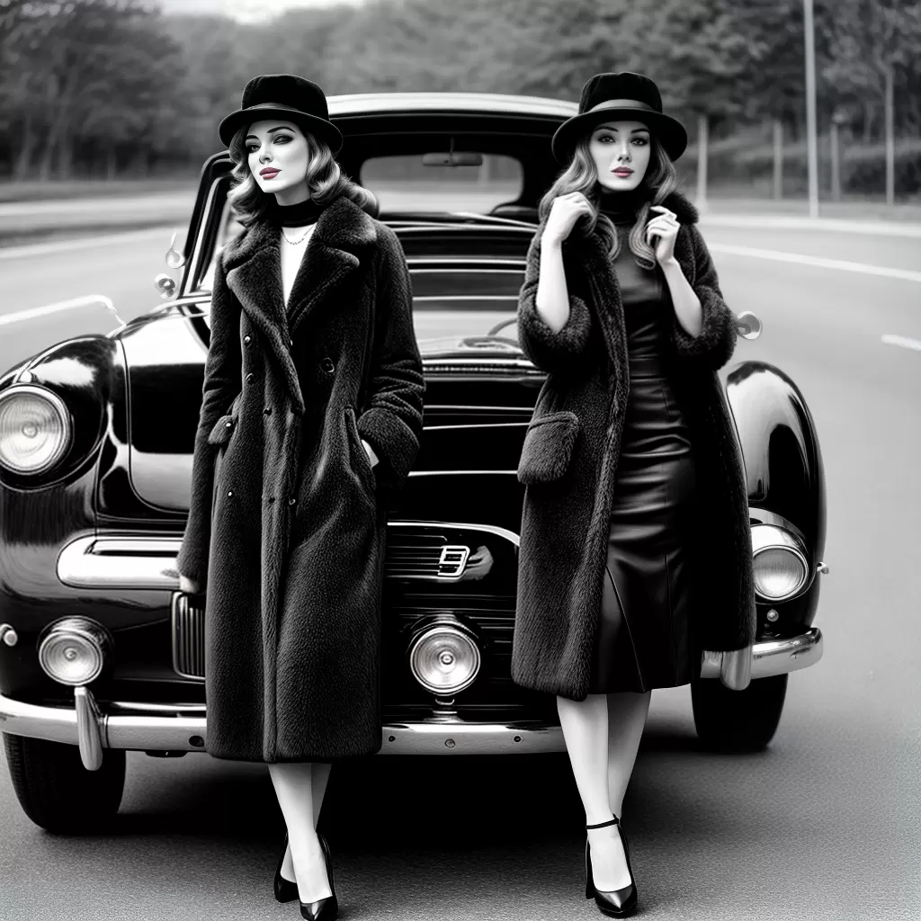 Fotos mulher casaco pele chapeu carro retro