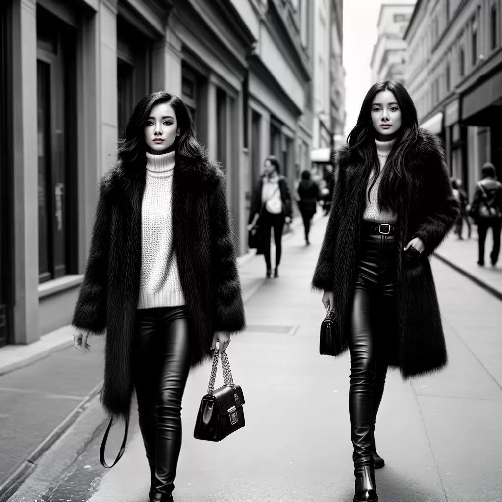 Fotos mulher vintage cidade fur coat