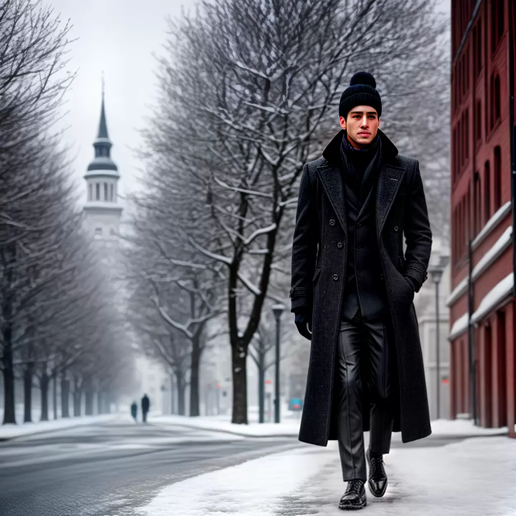 Fotos homem estiloso inverno preto branco Fotos homem estiloso inverno preto branco