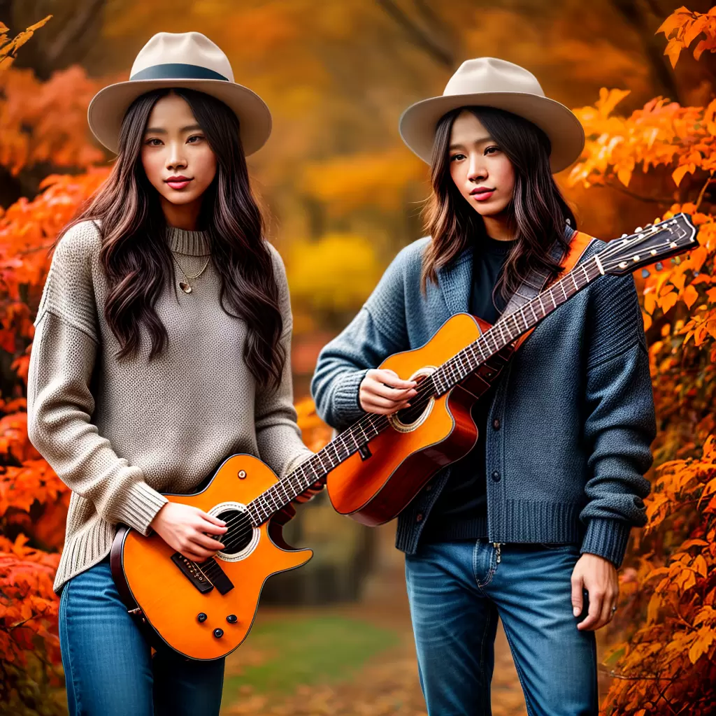 Fotos musico outono estilo guitarra folhagem Fotos musico outono estilo guitarra folhagem