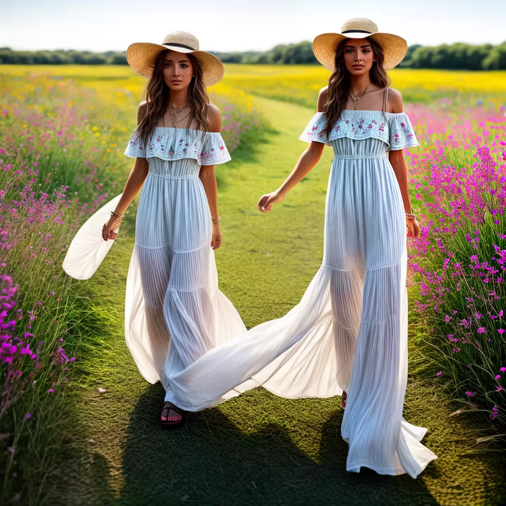 Fotos vestido bordado chapeu camposol por do sol