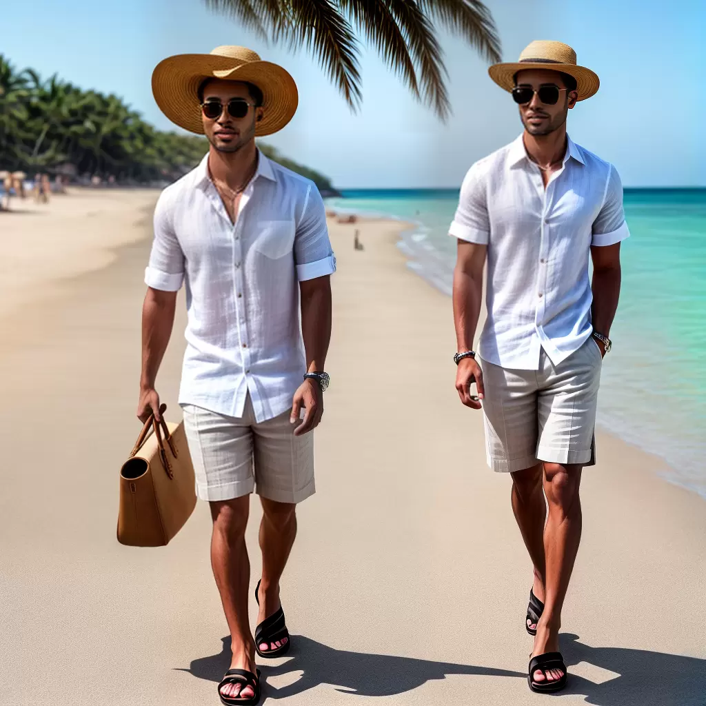 Fotos homem praia linho chapeu bolsa