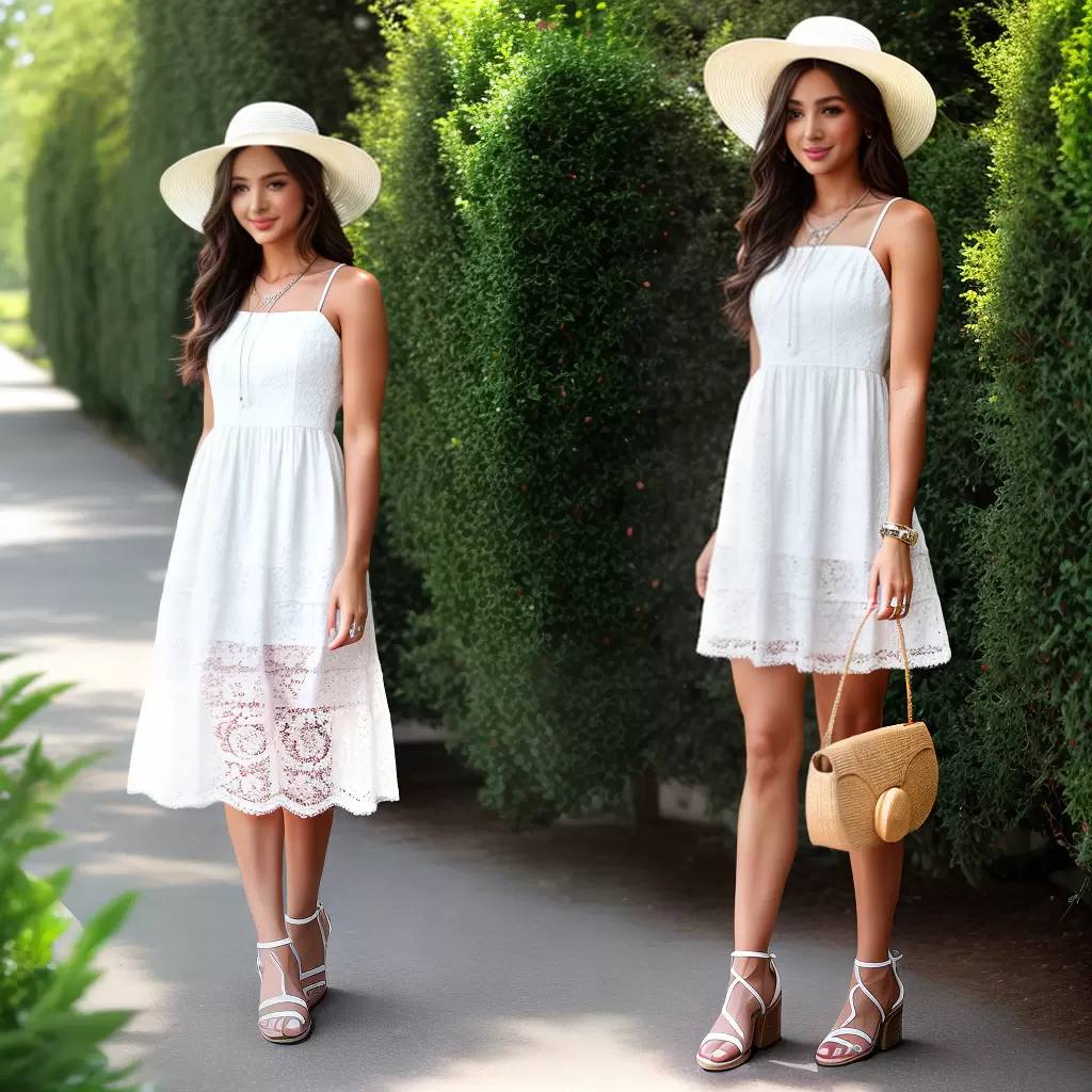 Fotos vestido renda brisa verao chapeu sandalia