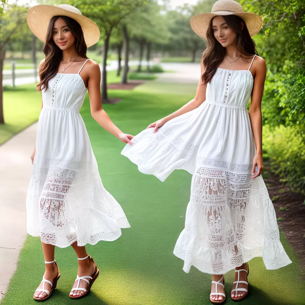 Fotos vestido branco renda sandalia chapeu palha