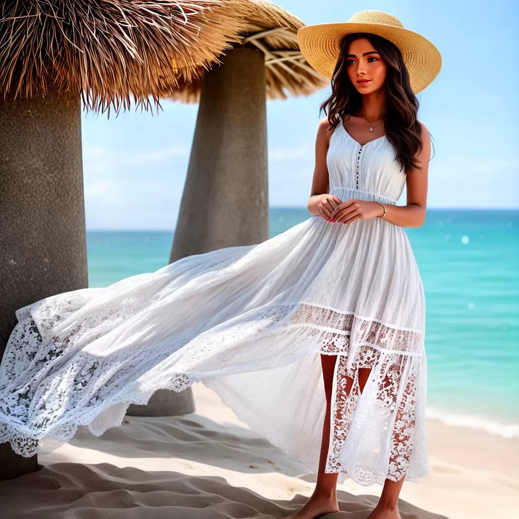Fotos praia mulher vestido branco renda