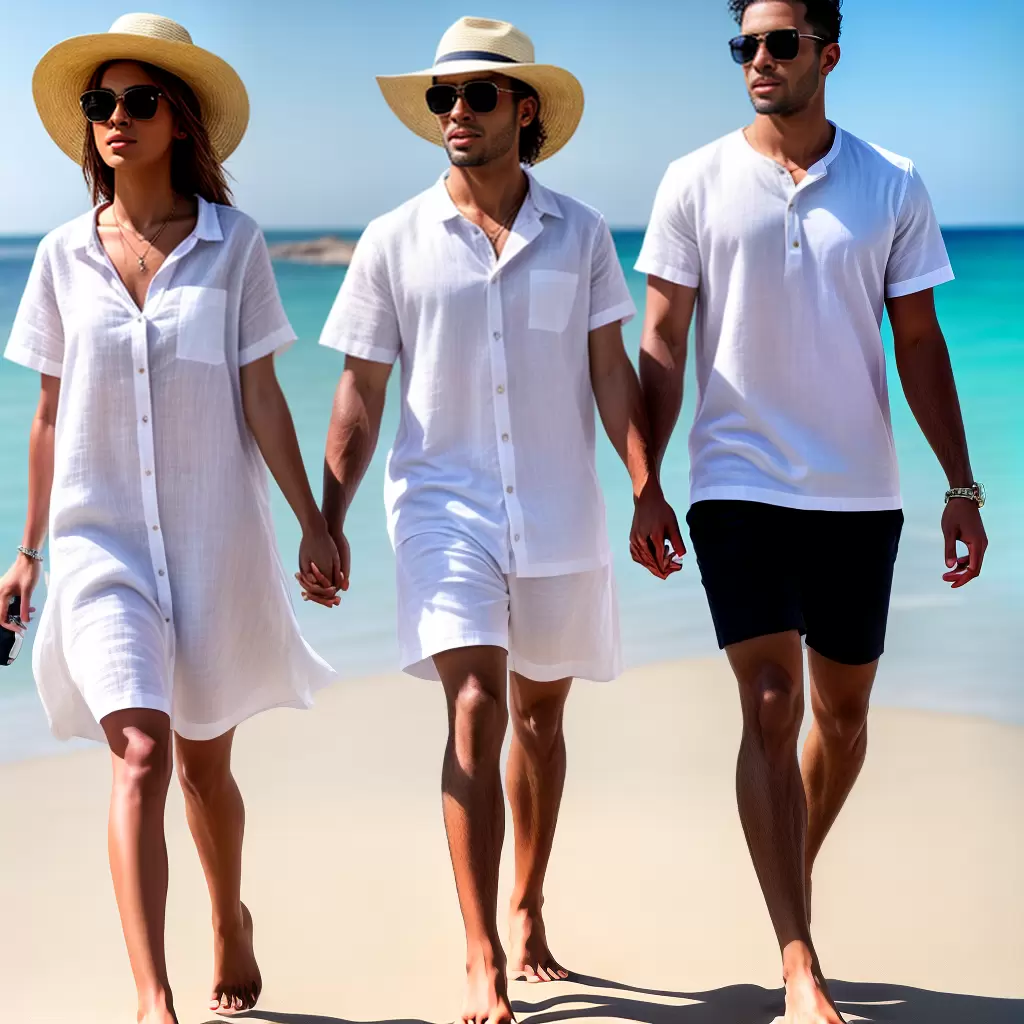 Fotos casal praia branco linho chapeu oculos Fotos casal praia branco linho chapeu oculos