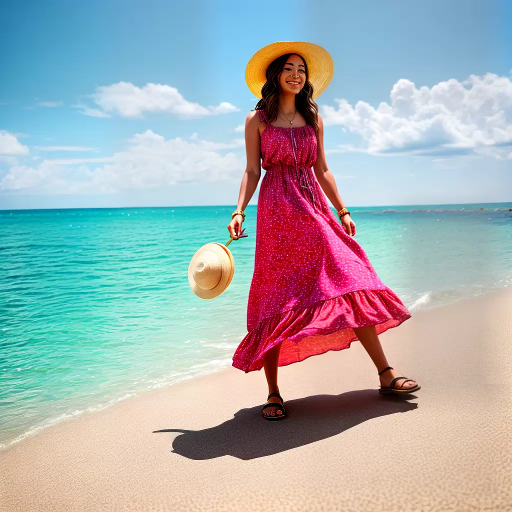 Fotos vestido frutas praia chapeu oculos bebida