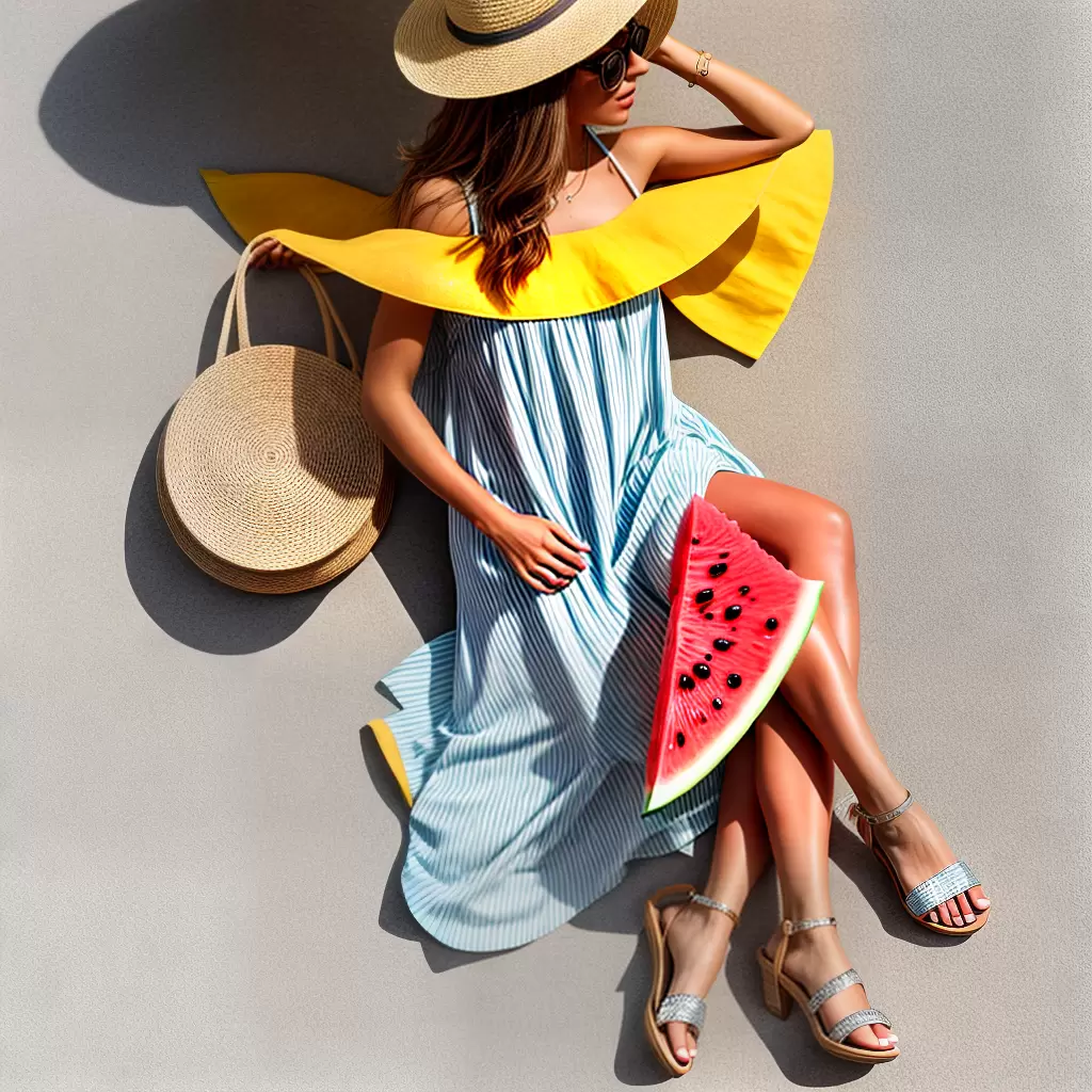 Fotos vestido frutas verao chapeu sandalia