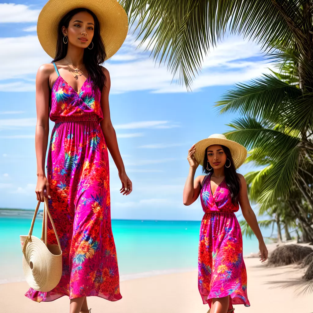 Fotos vestido floral tropical chapeu palha