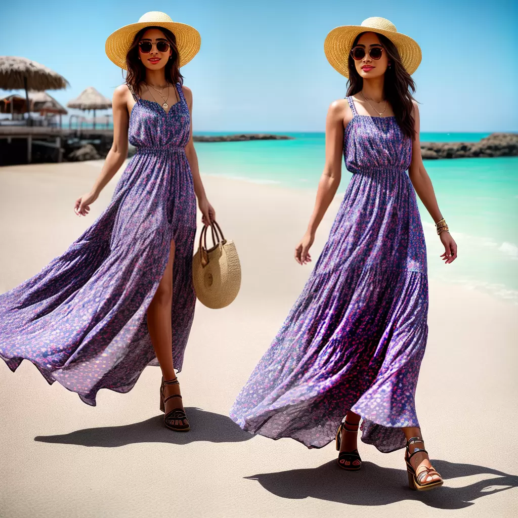 Fotos moda maxi estampa chapeu praia