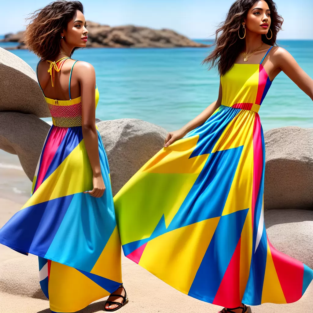 Fotos vestido verao estampa geometrica sandalia ouro