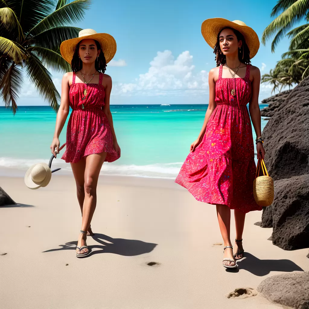 Fotos vestido estampado mulher praia cultura