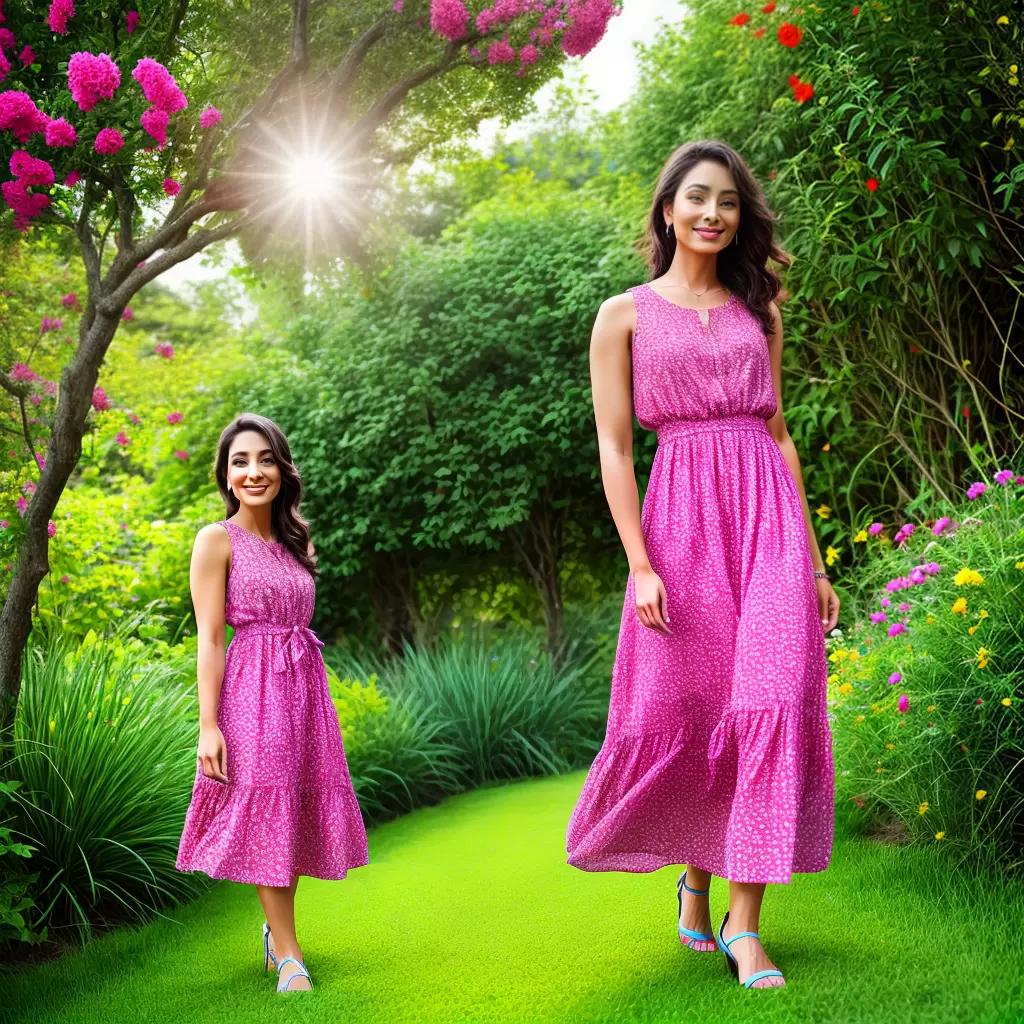 Fotos verao mulher vestido floral jardim