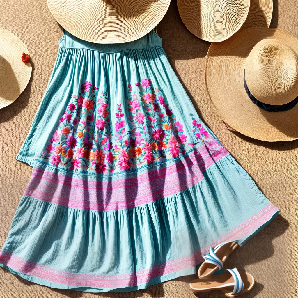 Fotos vestido bordado chapeu palha sandalia