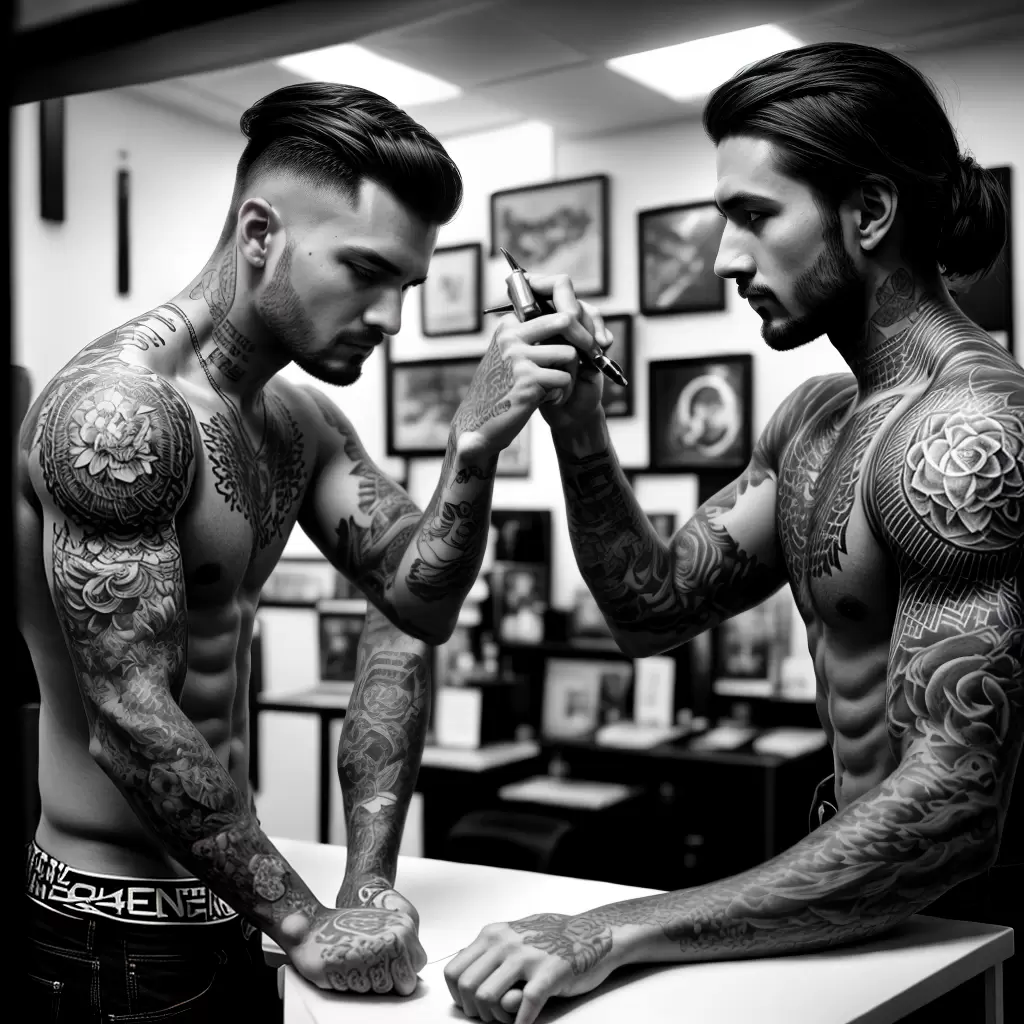 Fotos tatuador preto branco arte parede Fotos tatuador preto branco arte parede