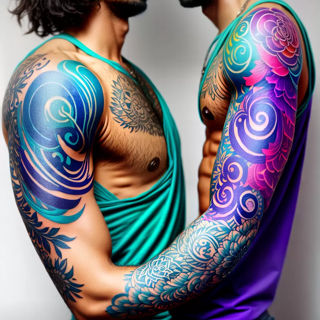 Fotos tatuagem colorida manga azul verde Fotos tatuagem colorida manga azul verde